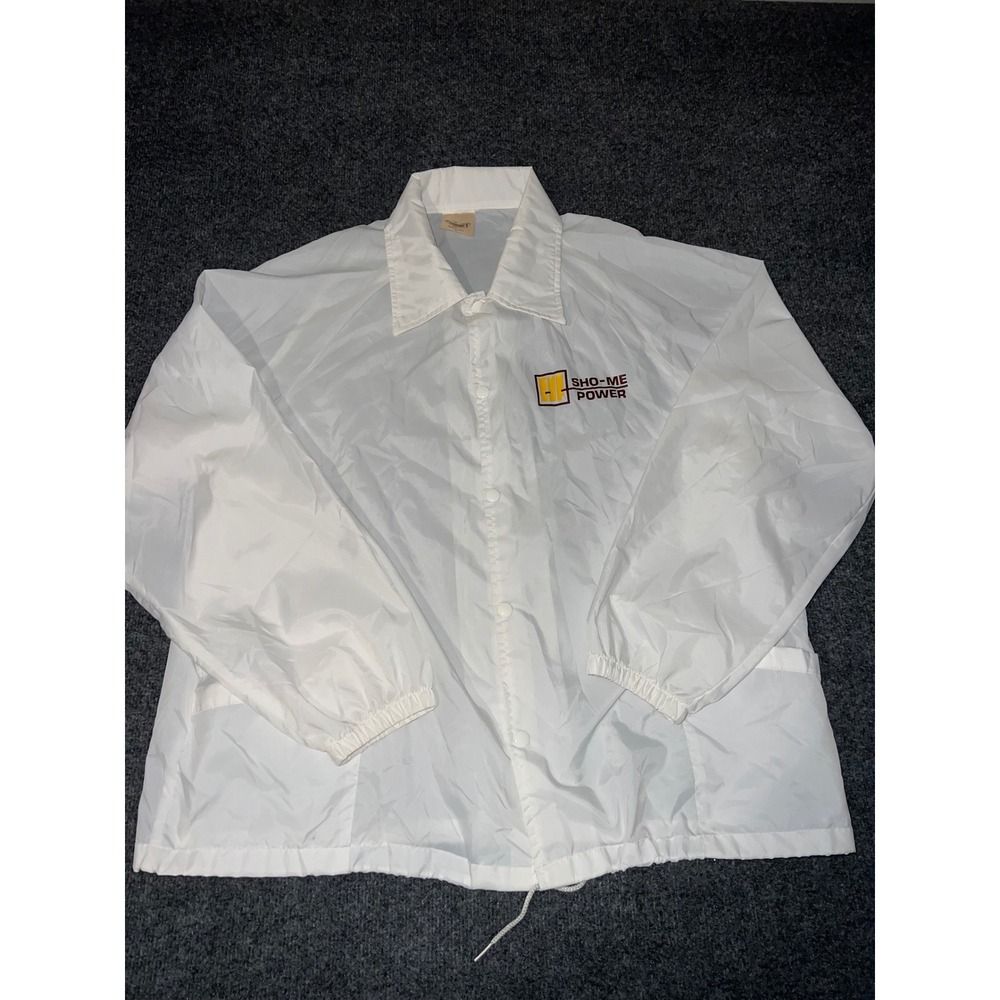 Auburn Sportswear Sho-Me Power White Nylon Coach Jacket XL Vintage Windbreaker